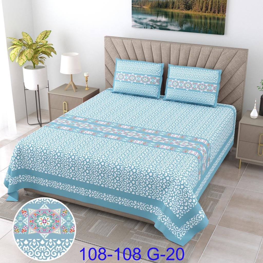 9×9 Ft Cotton Autoloom Bedsheet with 2 Flap Pillow Covers