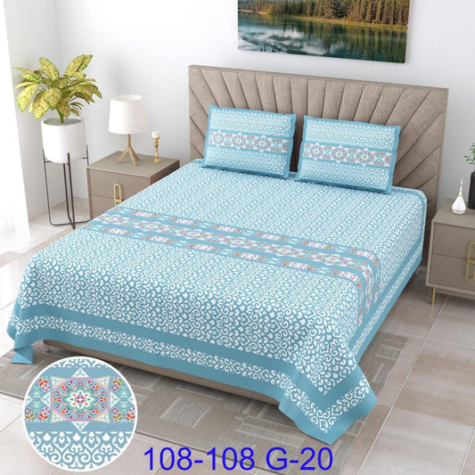 9×9 Ft Cotton Autoloom Bedsheet with 2 Flap Pillow Covers