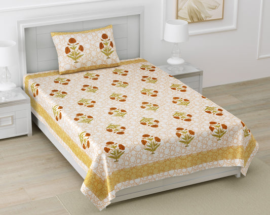 Cotton Autoloom Single Bedsheet Set with Pillow Cover