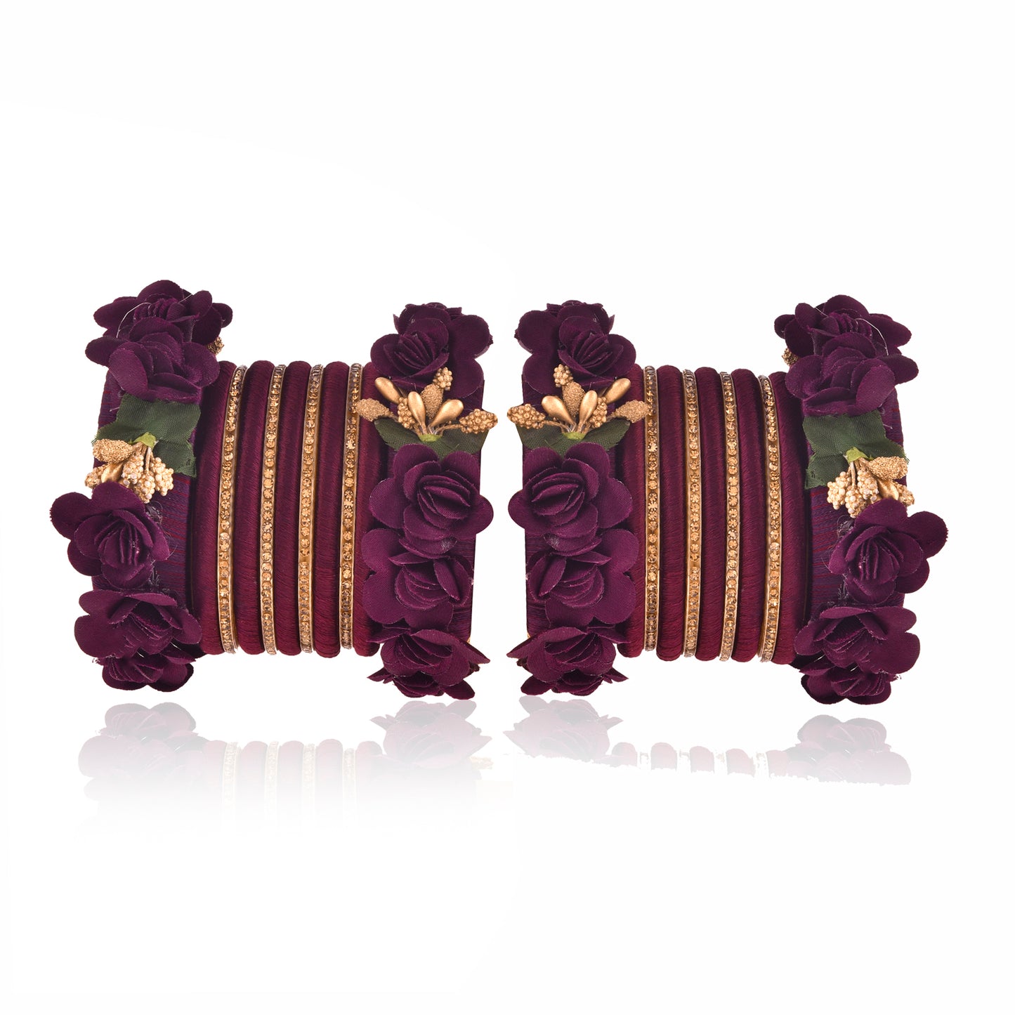 Sukriti Beautiful Handcrafted Wine Flower Designer Silk thread Bridal Chuda Wedding Bangles for Women – Set of 22