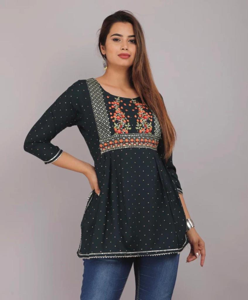Printed Embroidery Rayon Top - Beautifully Embellished with Intricate Designs