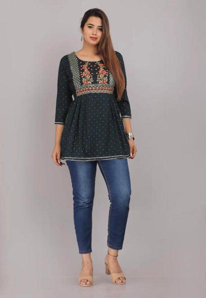 Printed Embroidery Rayon Top - Beautifully Embellished with Intricate Designs