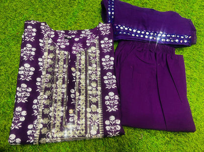 Printed Kurta with Sequence Work and Cotton Pants Set