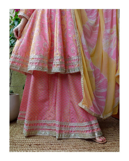 Embroidered Cotton Sharara Set with Tie-Dye Dupatta