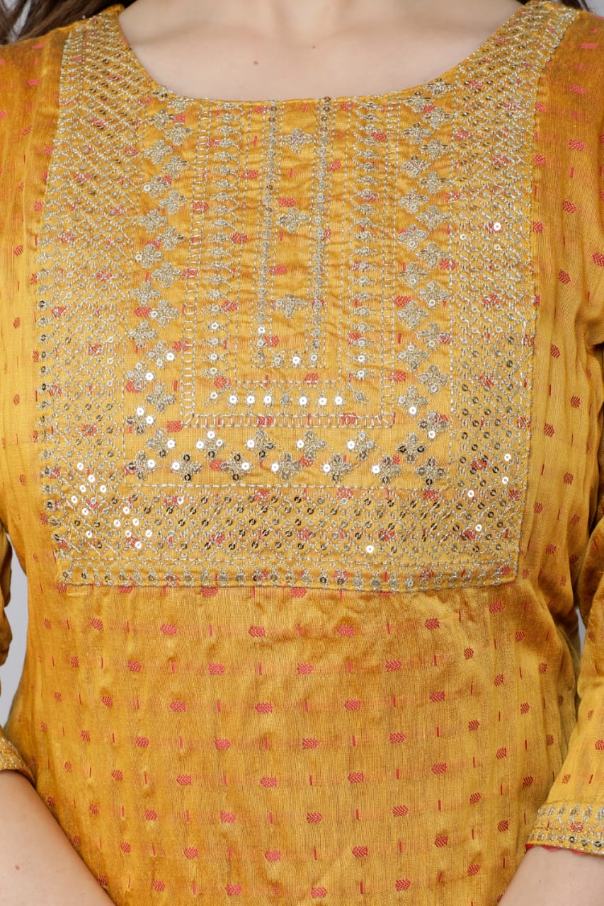Exquisite Hand-Worked Kurti Set with Pant and Dupatta - Machali Fabric
