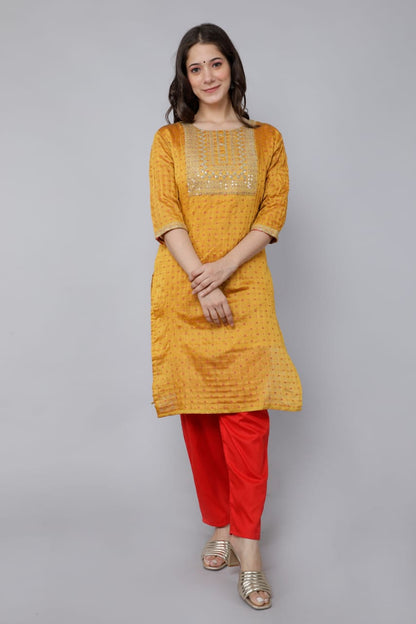 Exquisite Hand-Worked Kurti Set with Pant and Dupatta - Machali Fabric