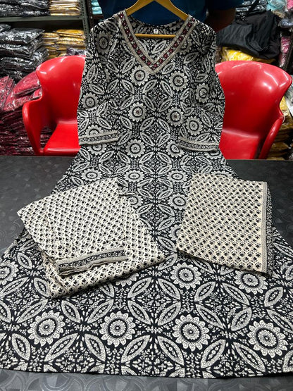 Sanganeri Block Print Cotton Straight Kurta Set with Afghani Pant