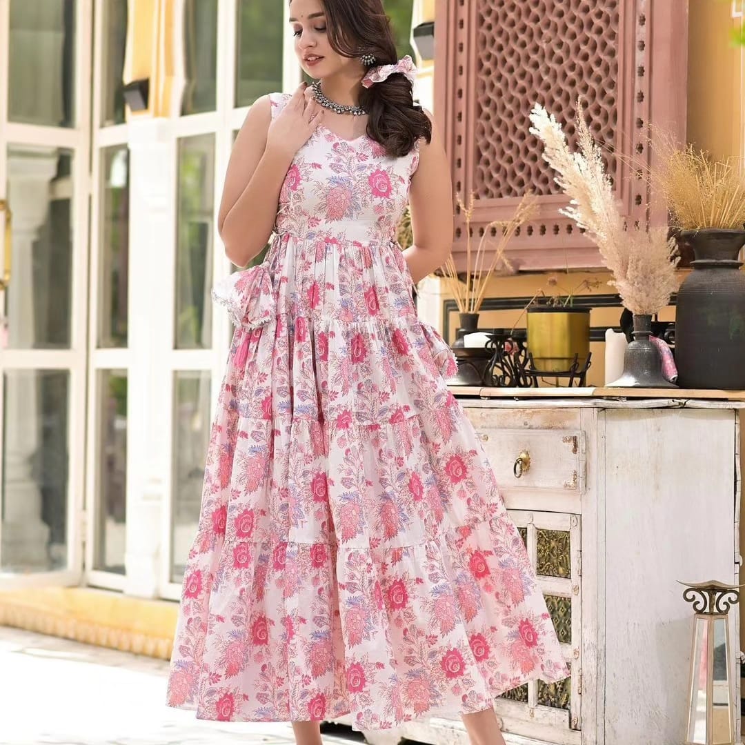 Pink Cotton Floral Maxi Dress Sukriti Store Pink Cotton Floral Maxi Dress Sukriti Store