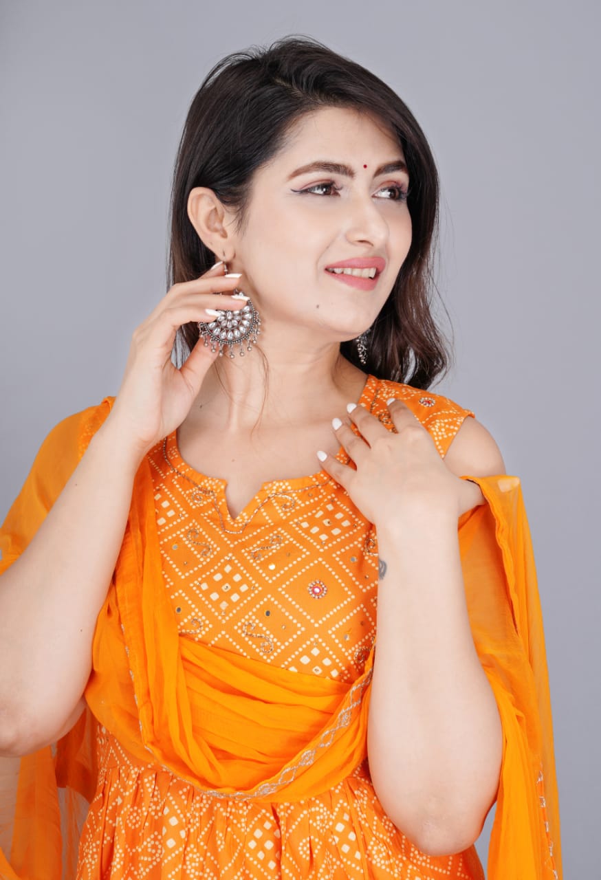 Orange Cotton Afghani Kurti With Pant & Dupatta Set – Niharika Fashion