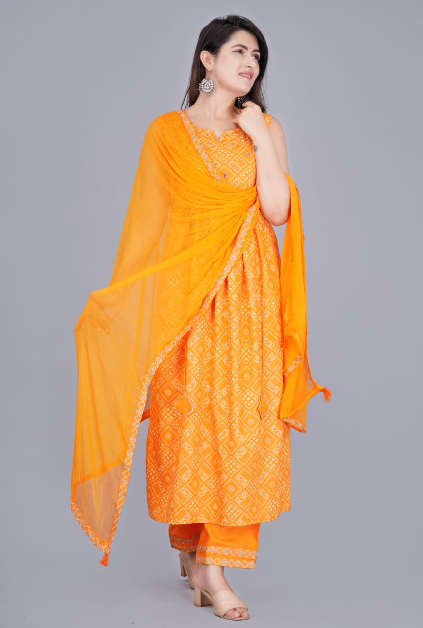 Indigo Blue/Orange Zari Embroidery Kurti With Pant And Dupatta Set .Pure  Versatile Cotton. | Laces and Frills | Laces and Frills
