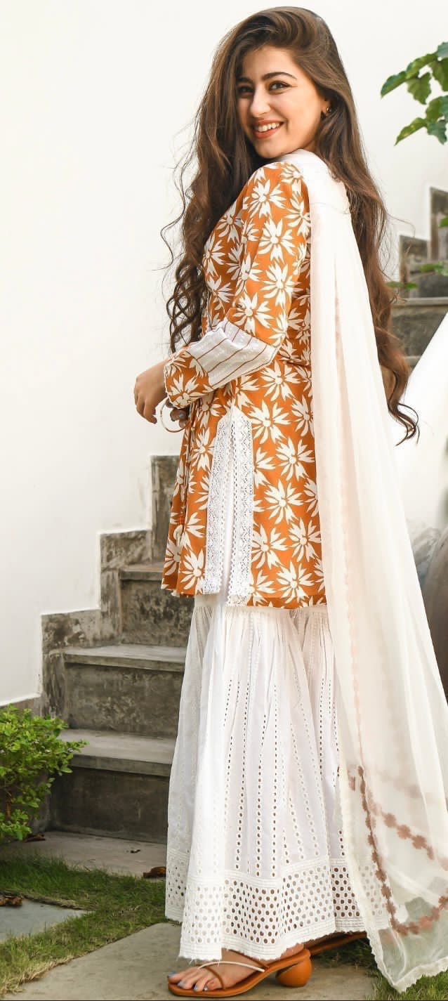 Elegant Procin print Angrakha Kurti Set with Lace and Tassel