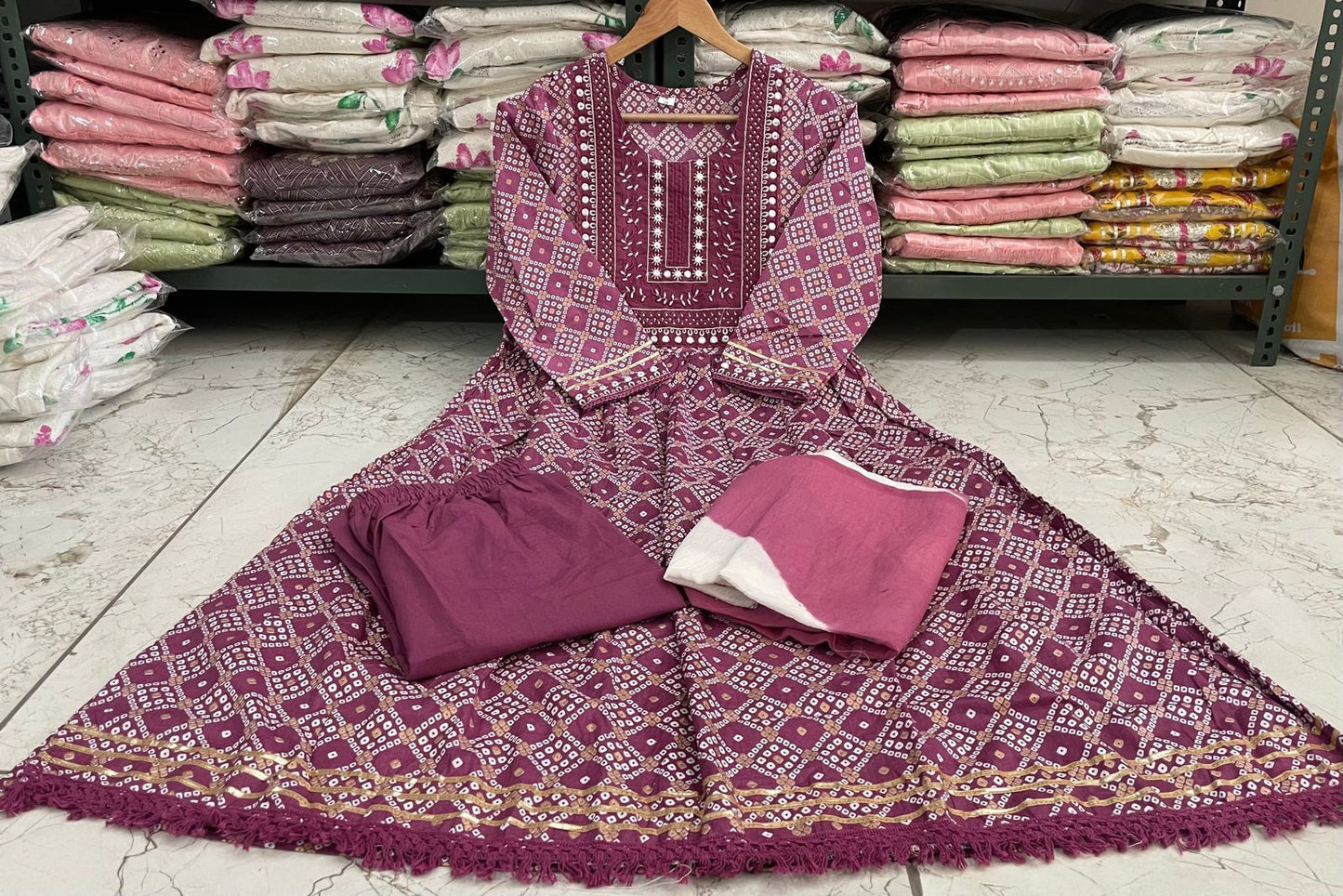 Nayra Cut Pink Cotton Kurti Pant Dupatta Set with Embroidery and Lace Detailing