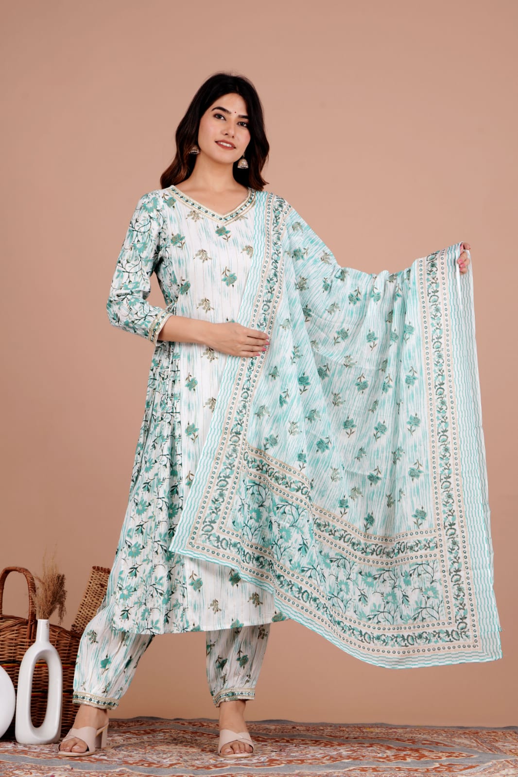 Pretty Pretty Afghani Suit is Pure Cotton with Pockets and Beautiful  Detailing on Neck – Aashvi Couture