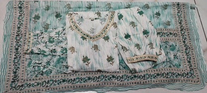 Enchanting Green Floral Afghani Suit Set: Handwork, Tassels, and Motifs
