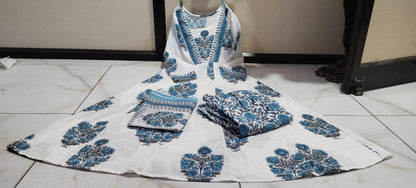 White Floral Anarkali Suit Set with Intricate Self-Print Work