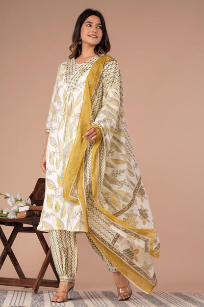 Floral Afghani Suit Set with Embroidery on Neck
