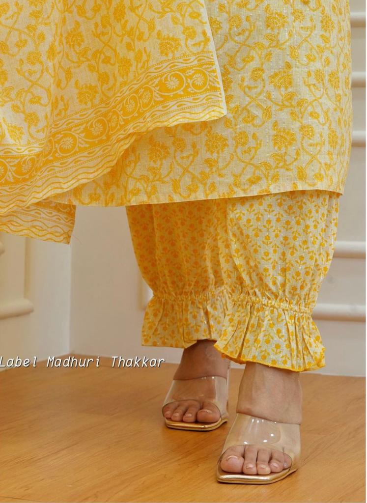 Yellow Cambric Cotton Suit Set with Embroidery and Sequin Detailing