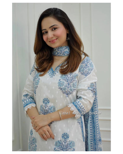 White-Grey Floral Handworked Afghani Suit Set
