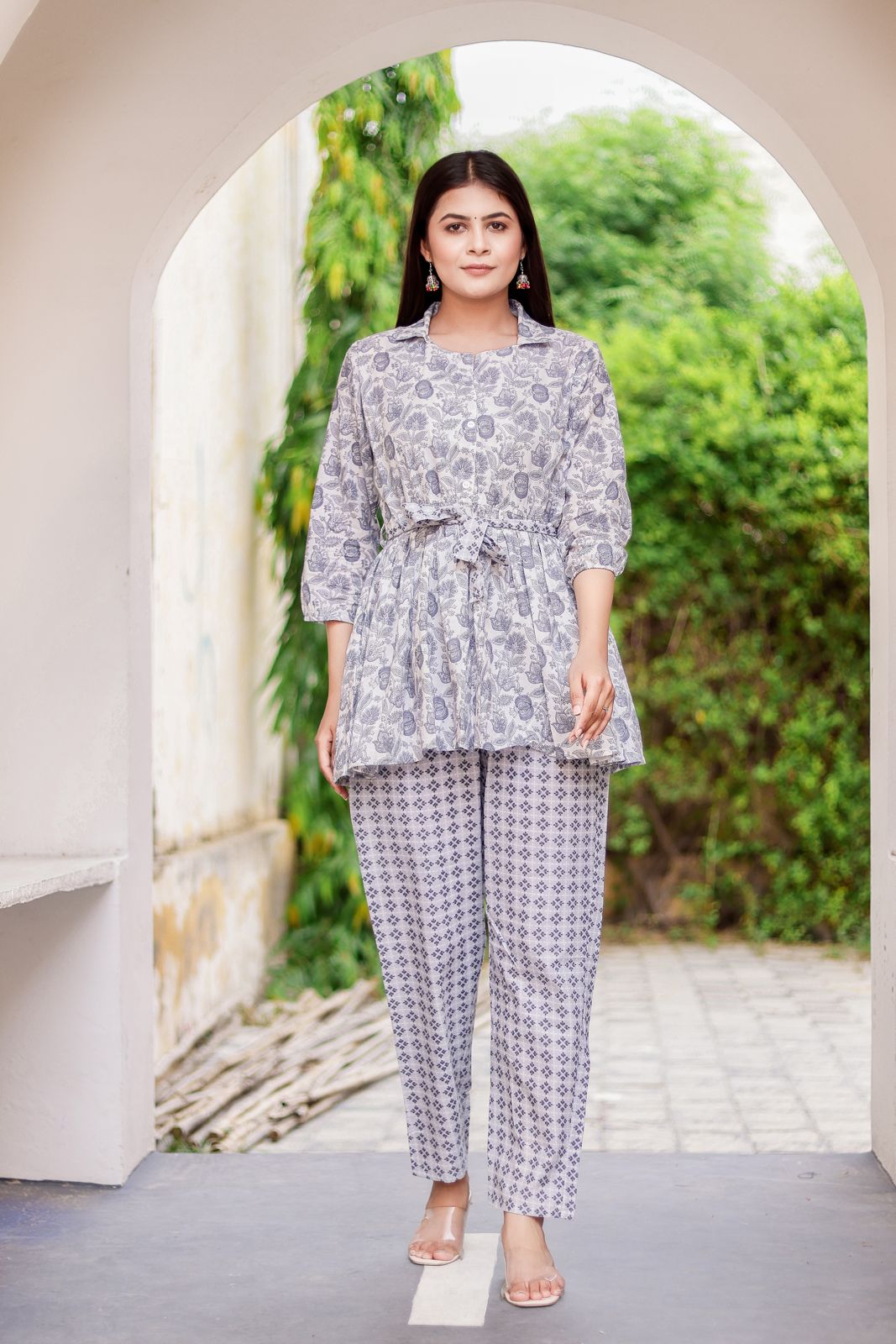 Buy Green Ikkat Printed Jacket With Solid Green Top And Flared Pants Co-ord  Set Online - W for Woman
