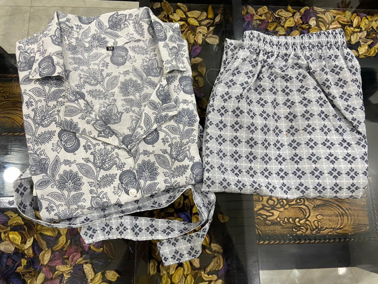 Grey Peplum Cord-Set with Printed Pant