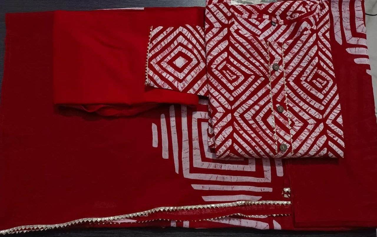 Red Rayon 140 Fabric Straight Kurti Set with Gota Lace