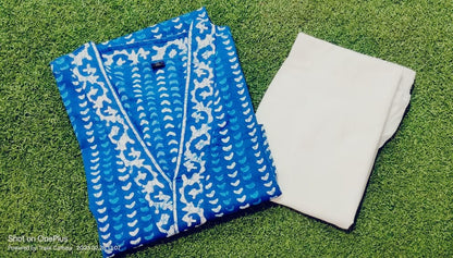 Indigo Cotton 60/60 Blue Kurta and Pant Set