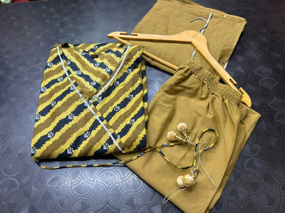 Cotton Lahariya Angrakha Anarkali Suit with Chudi Sleeves