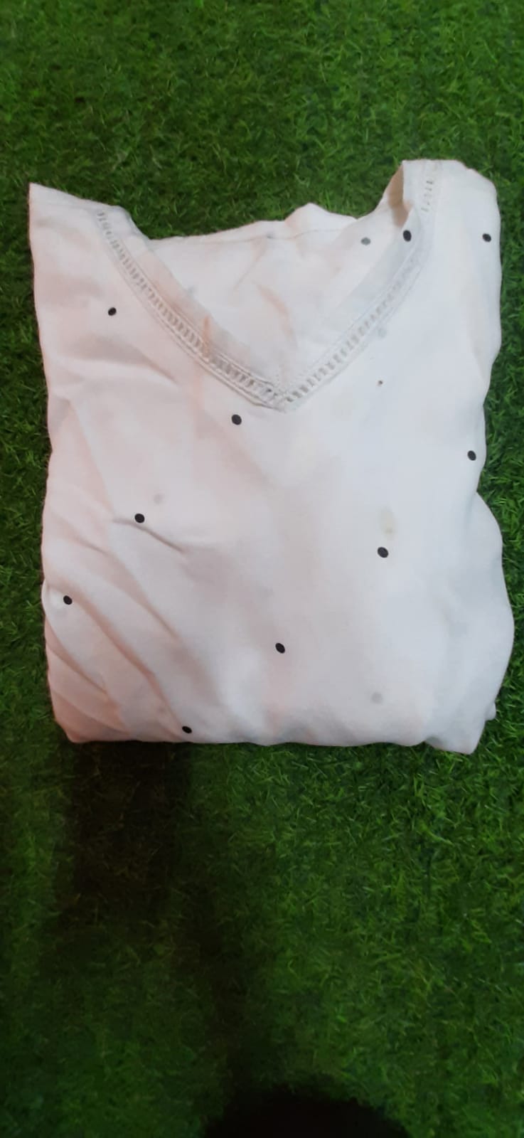 Polka Dot Print Rayon Top with Crosia Cotton Lace