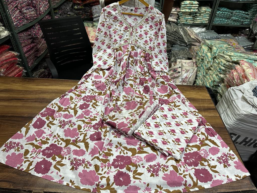 Cotton Kurti Set with Embroidery on Neckline