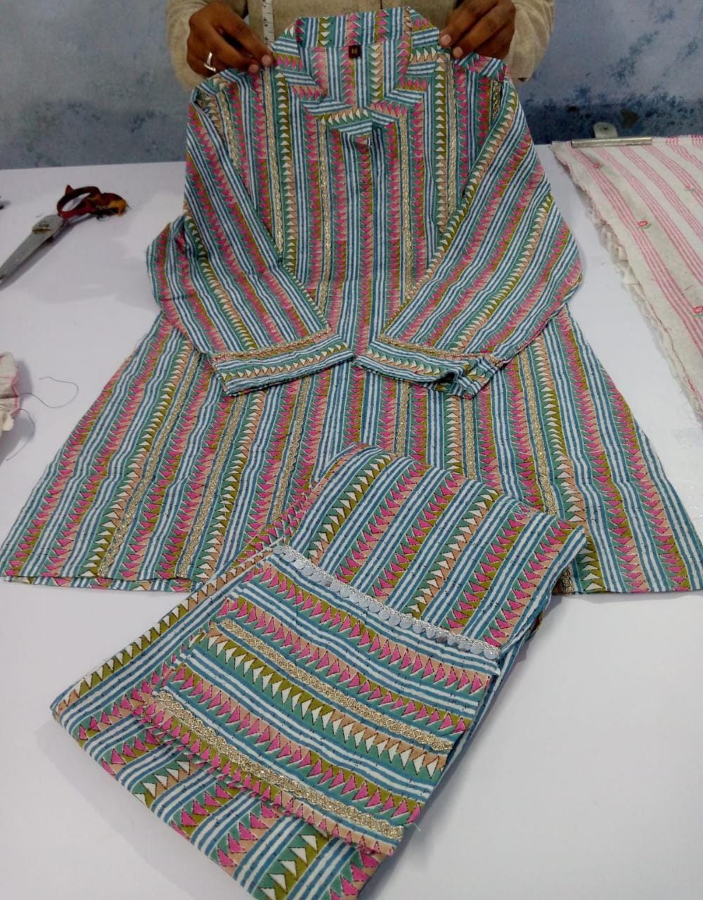 Cotton Cord Set with Print and Patti Work – Sukriti Store