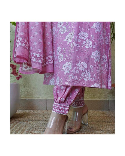 Sanganeri Rayon Kurta Set with Afghani Pants: Adda Work Detailing
