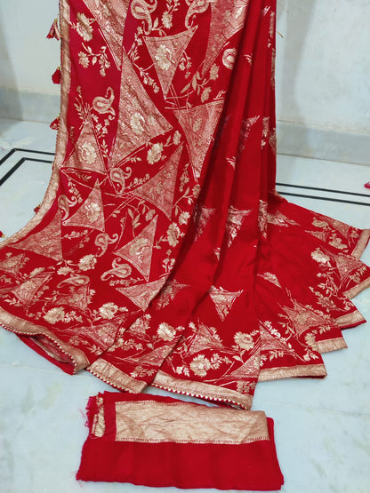 Munga Silk Zari Woven Saree with Contrasting Blouse