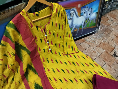 Jaipuri Hand Block Print Kurta, Pant, and Tie-Dye Mul Dupatta Set