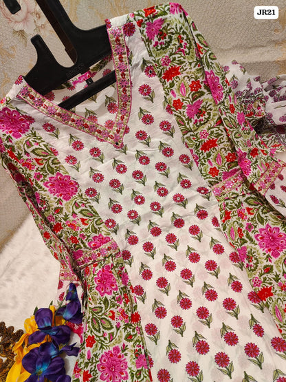 Floral Afghani Suit Set with Embroidery and Tassels