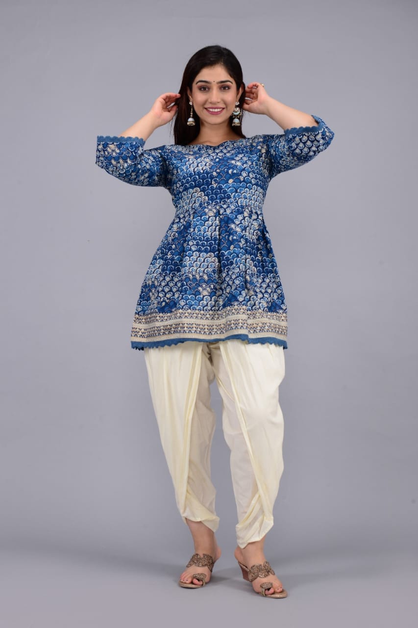 Beautiful Silkcotton kurti with dhoti style printed pant  Fashion design  clothes Long kurti designs Muslin dress