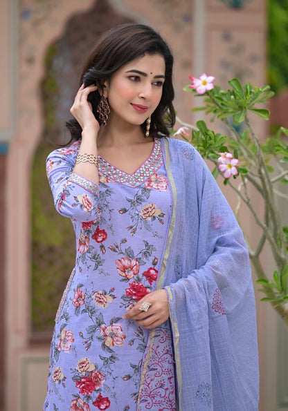 Handcrafted Floral Afghani Suit Set in Cotton 60/60