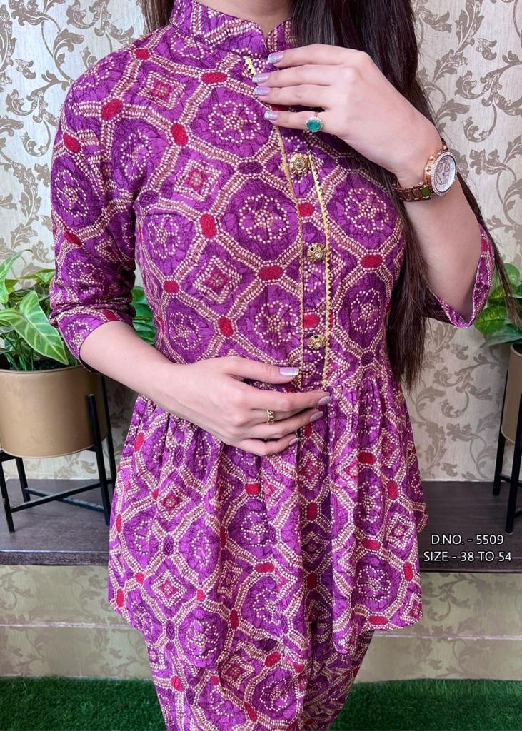 Rayon Kurti with Metal Buttons and Gotta Detailing, Paired with Rayon Tulip Dhoti Set
