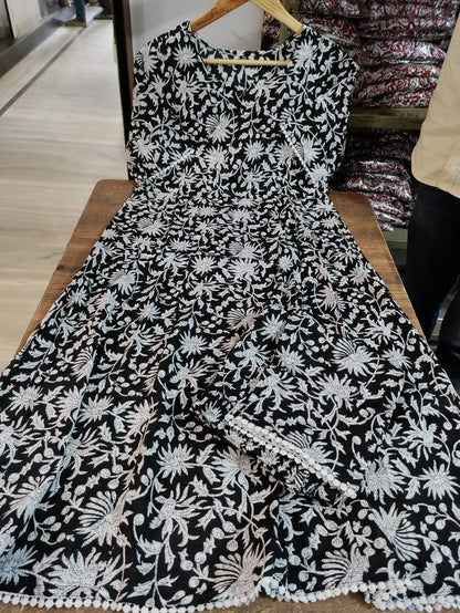 Kalamkari Flair Gown with Palazzo Set in Procine Print and Lacework