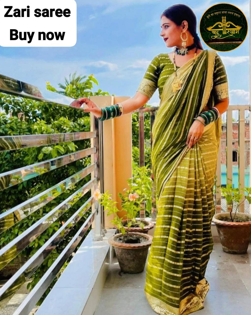 Henna Green Golden Zari Banarasi Saree With matching Blouse