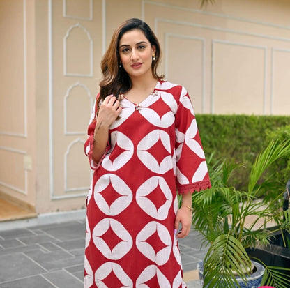 Cotton Printed Kurta Cord Set with Chicken Lace