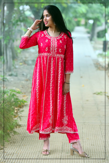 Rayon Embroidered Gown Suit with Pant Set
