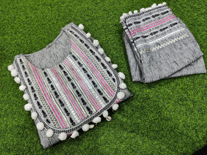 Khadi Cotton Embroidery Kurti and Pant Set