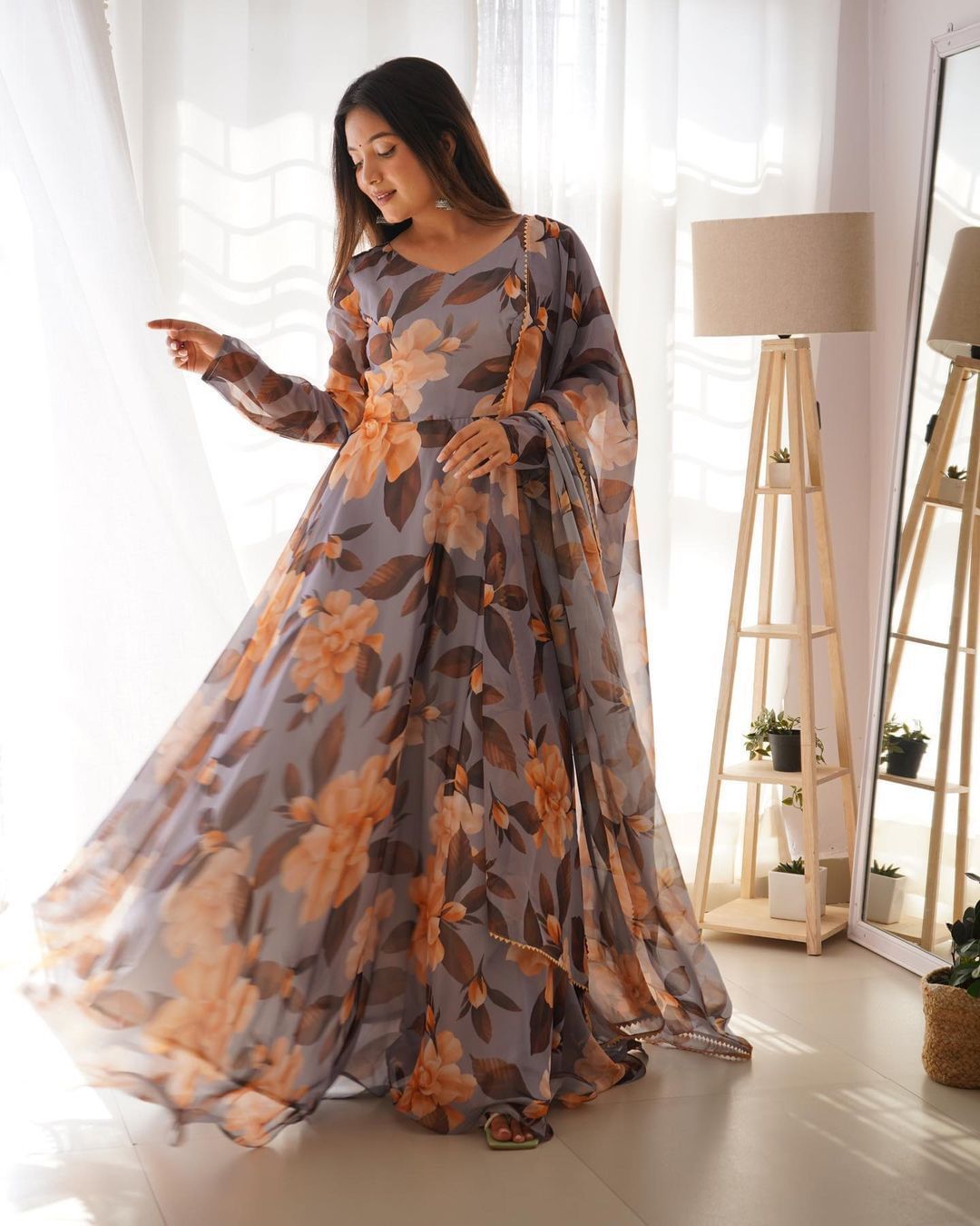 Fox Georgette Anarkali Gown with Digital Print