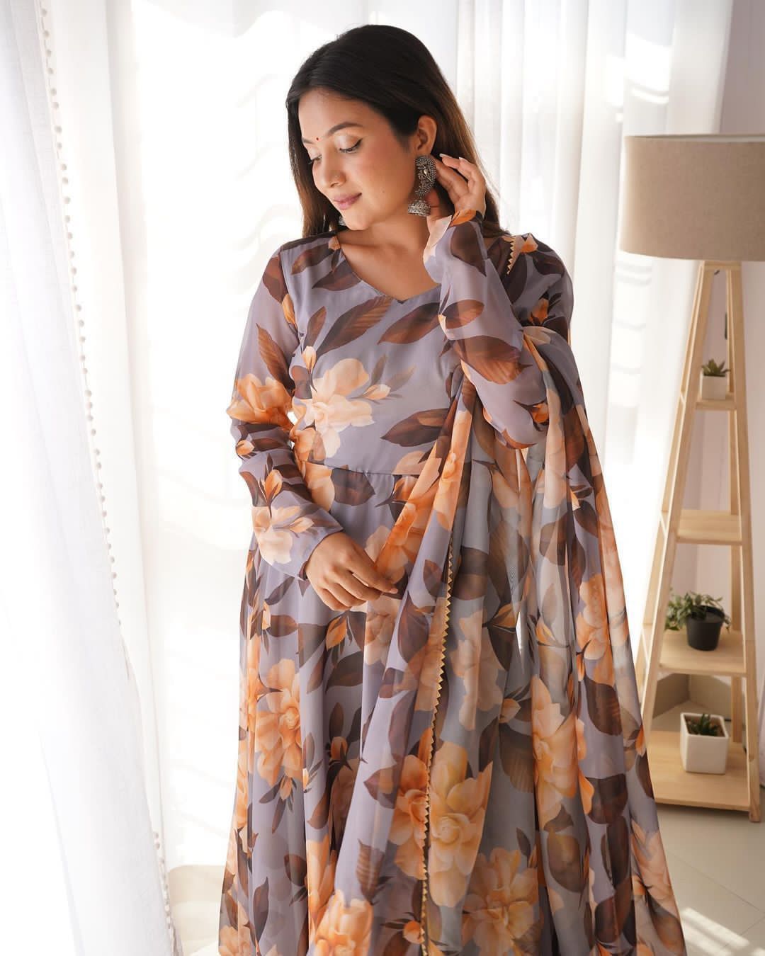 Fox Georgette Anarkali Gown with Digital Print