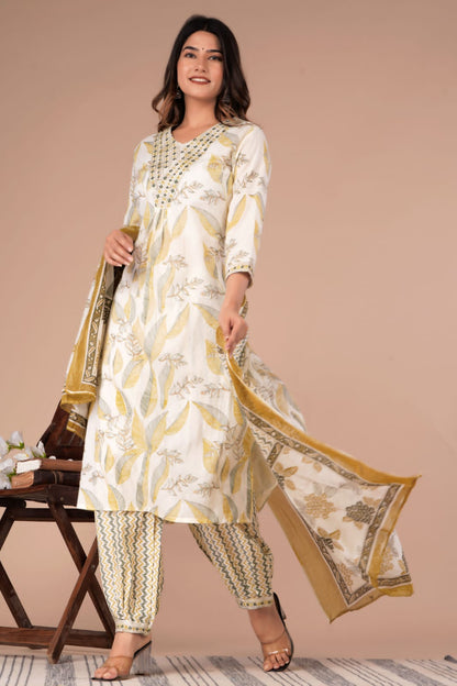 Floral Afghani Suit Set with Embroidery - Cotton 60*60