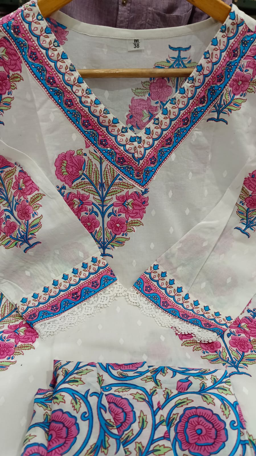 White-Pink Floral Anarkali Suit Set