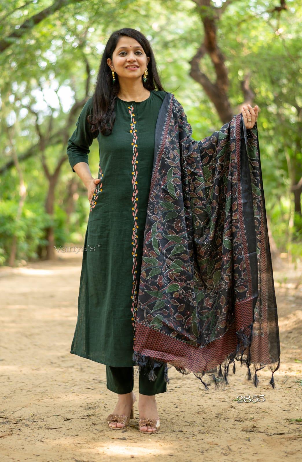 Handloom Cotton A-line Suit Set with Khadi Silk Dupatta