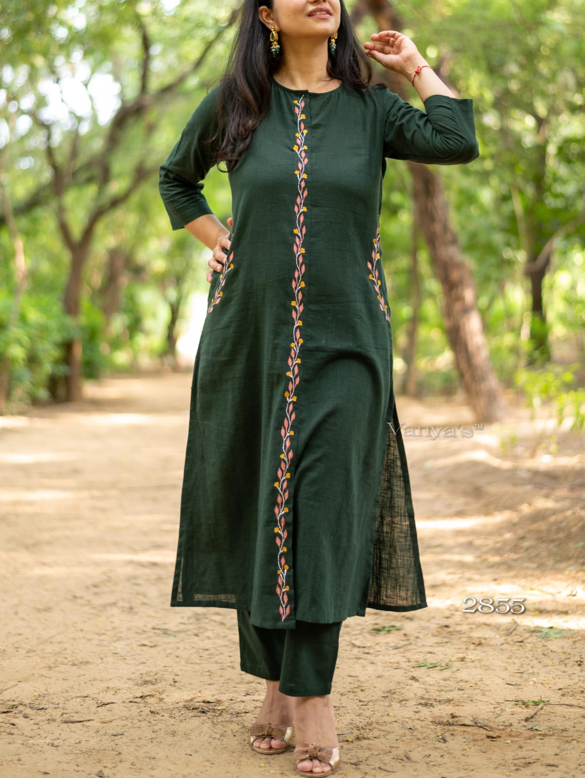 Kurti A Line Kameez Designs Handloom Cotton A-line Suit Set With