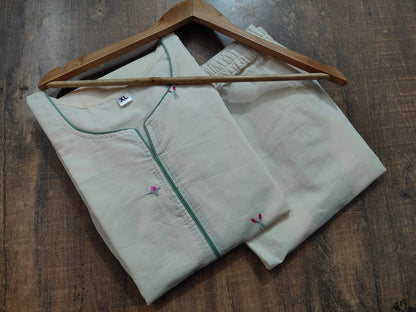Threadwork Embroidered Cotton Kurta Pant Set