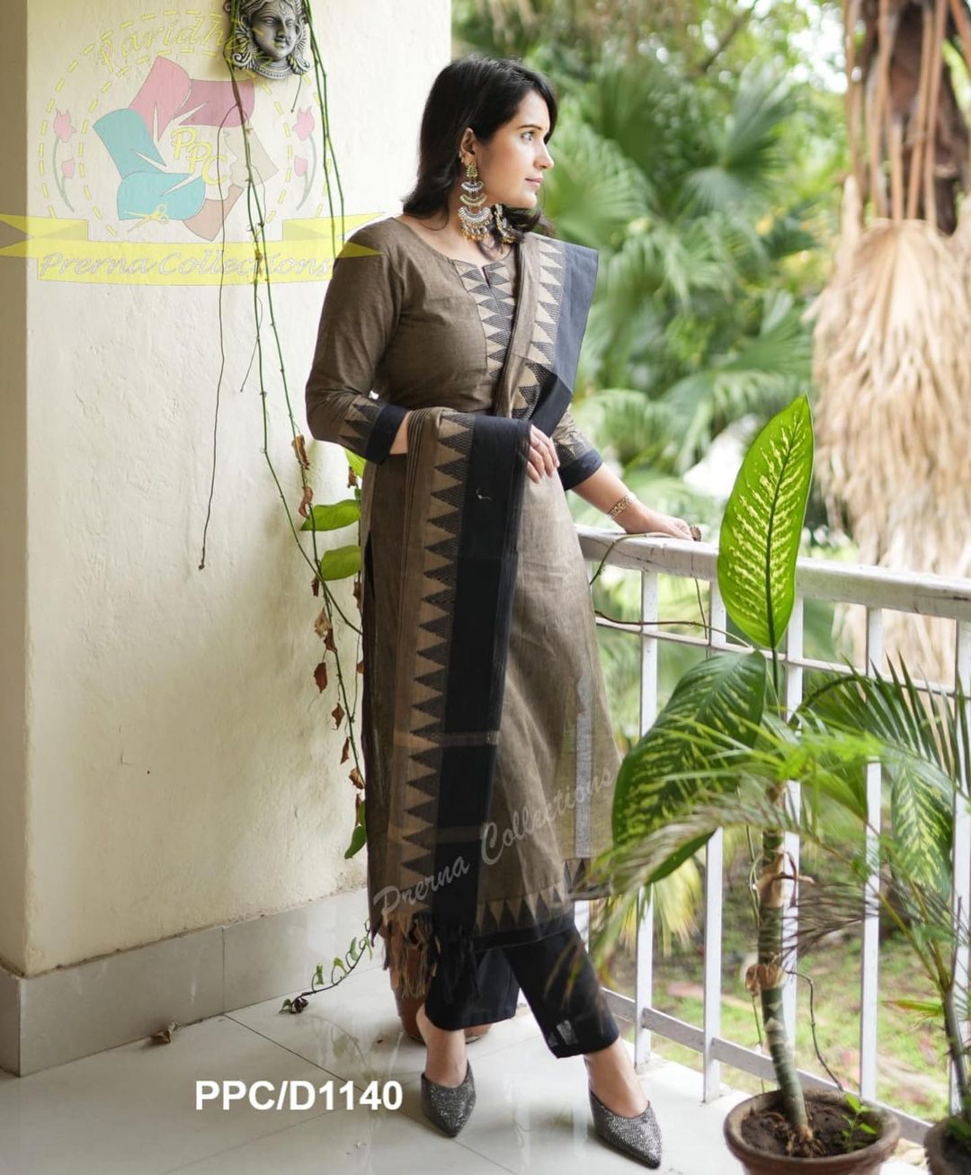 Online shopping for Blue -Yellow Pure Handloom Mangalagiri Cotton Salwar  Kameez suit- PR8840